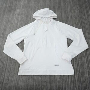 Puma Hoodie Women Sweatshirt White Solid Quarter Zip Pocket Drawstring Medium